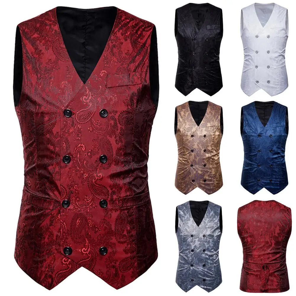Винтажный Мужской жилет с цветочным принтом для свадебной вечеринки комплект