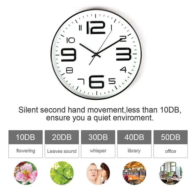 Большие бесшумные настенные часы с 3D цифрами для помещений работающие от