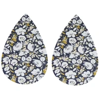 white poppies on navy floral cowhide earrings faux leather teardrop double side print