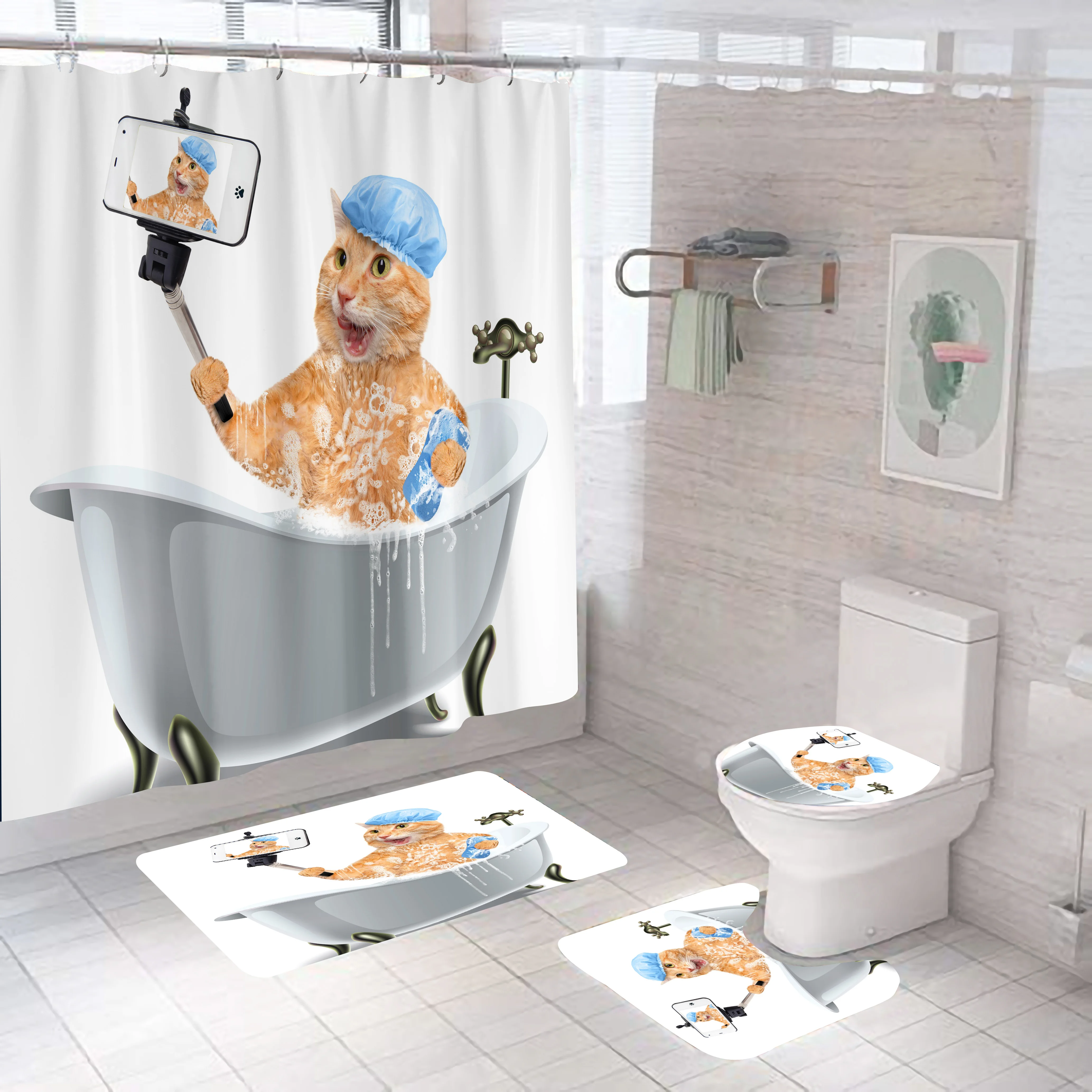 

Funny 3d Cat Shower Curtains Bathroom Curtain With Hooks Decor Waterproof Bath 180*180cm Creative Cartoon Shower Curtain