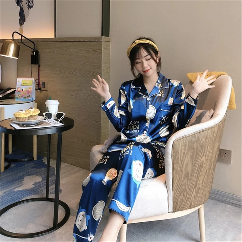 

2020 Homewear Set Autumn Korean Printed Lapel Pajamas Women's Loose Long Sleeve Casual Yukata pyjamas new arrival sleepwear