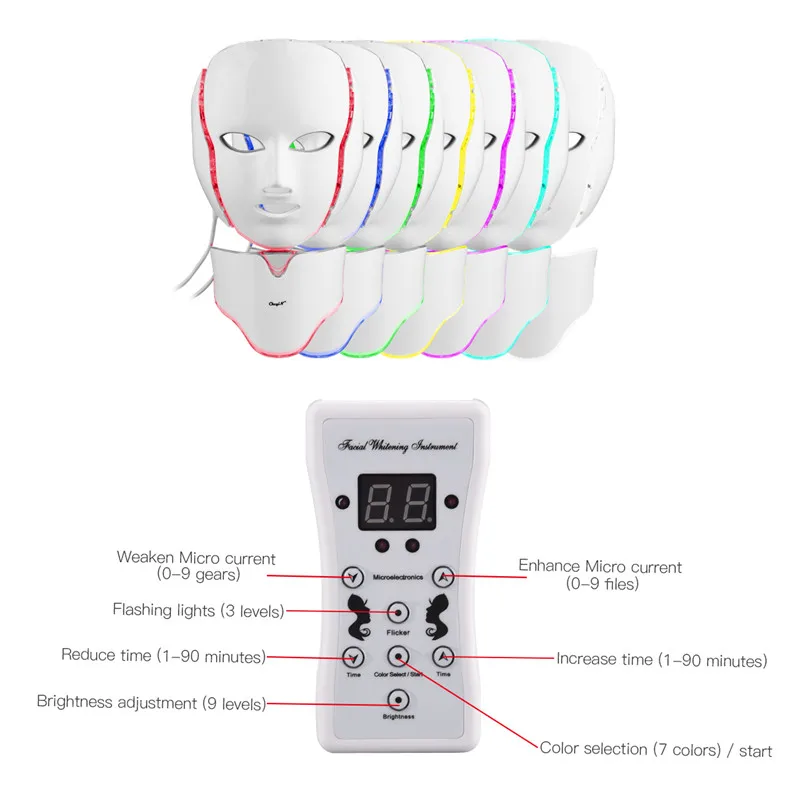 7 цветов Светодиодная маска для лица светодиодная Корейская фотонная терапия