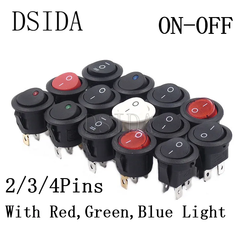 ON/OFF Round Rocker Switch LED illuminated Car Dashboard Dash Boat Van 12V 24V / 6A 250V / 10A 125V 2/3/4PIN Switch 20MM ON-OFF