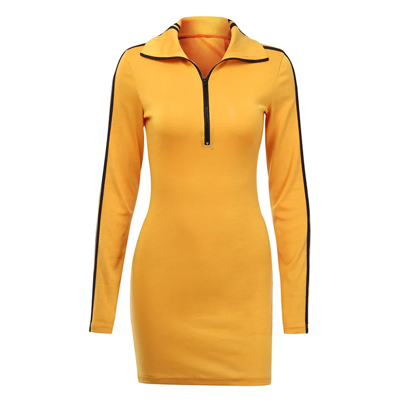 Женское весенне осеннее модное платье с длинными рукавами на молнии отложным