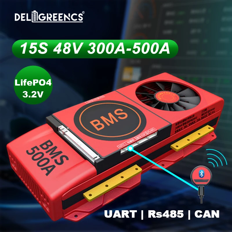 15S 300A 400A 500A BMS LiFePO4 Smart с вентилятором UART RS485 modbus Bluetooth 24V более быстрое охлаждение
