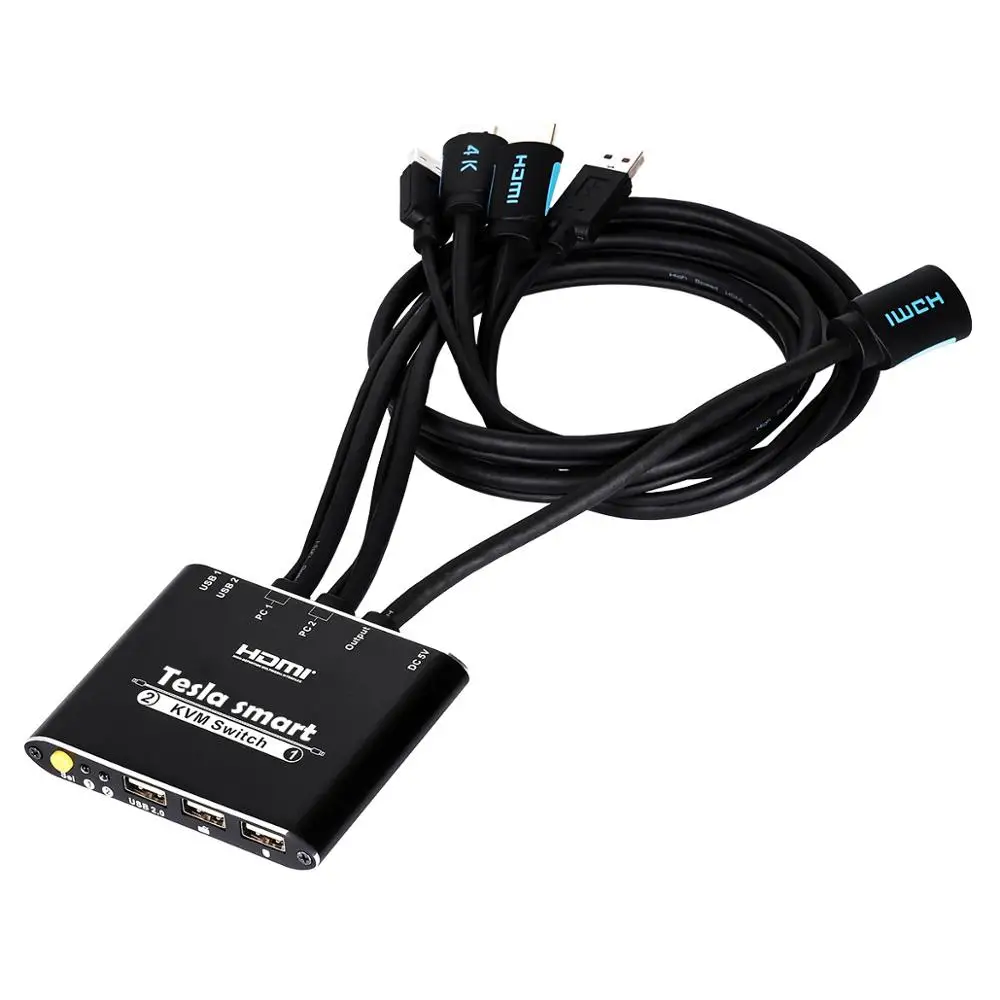 KVM переключатель Tesla smart высококачественный 2-портовый USB HDMI Кабельный с дополнительным USB 2,0 портом поддержка 4 K* 2 K(3840x2160