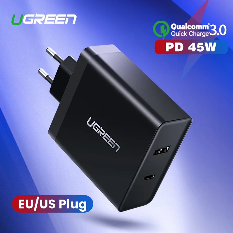 Ugreen USB зарядное устройство PD 45 Вт быстрое для iPhone X 8 Quick Charge 3 0 Для Xiaomi Phone MacBook Pro