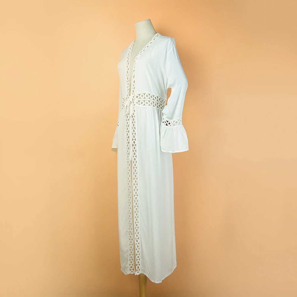 Белая гофрированная туника накидка сексуальное с вырезами на шнуровке вязаное