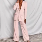 Женский блейзер, комплект из двух предметов, пиджак и брюки, розовый, желтый, шикарный наряд для офиса