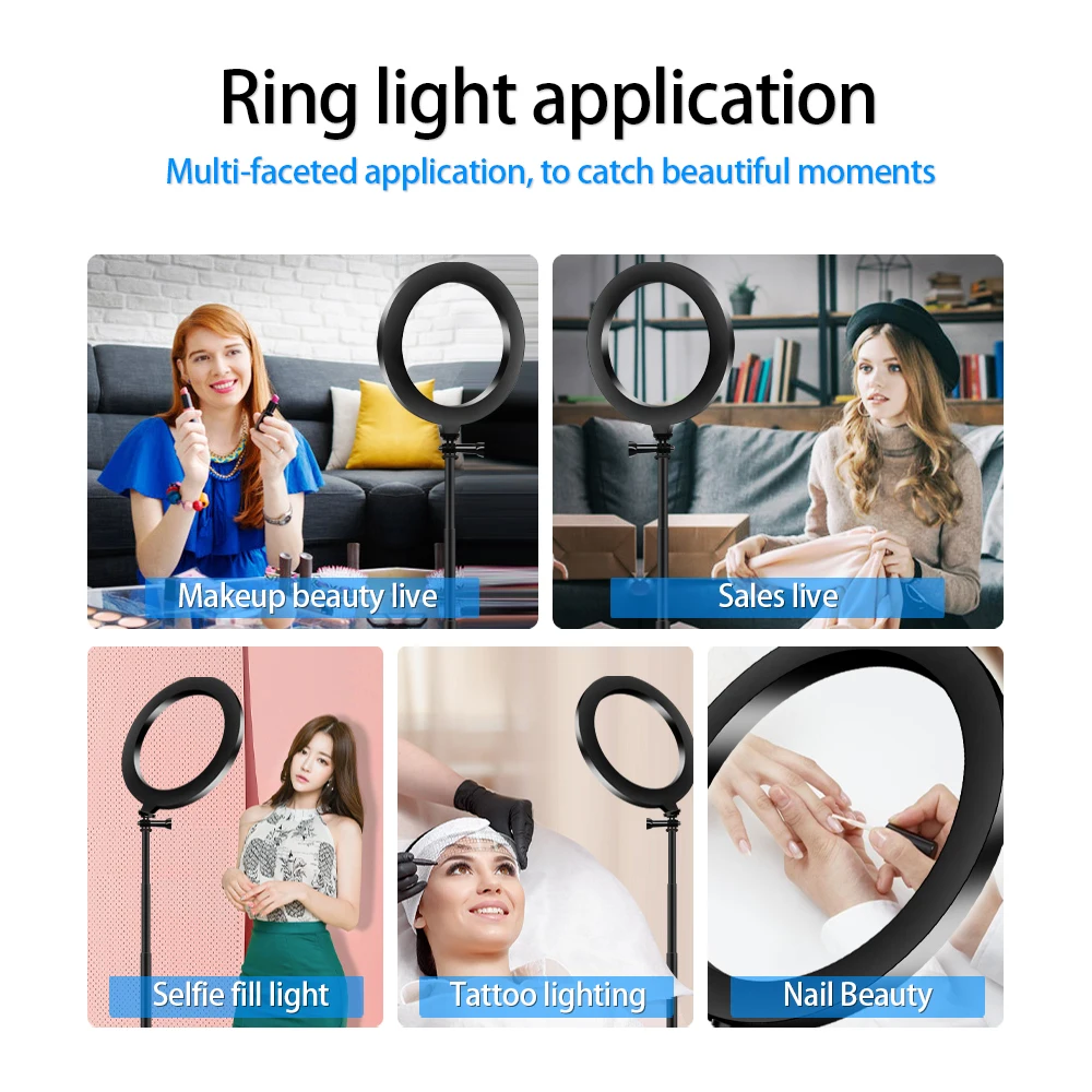 26/10 дюймов селфи кольцо светильник комплект с зажимом для телефона настольная