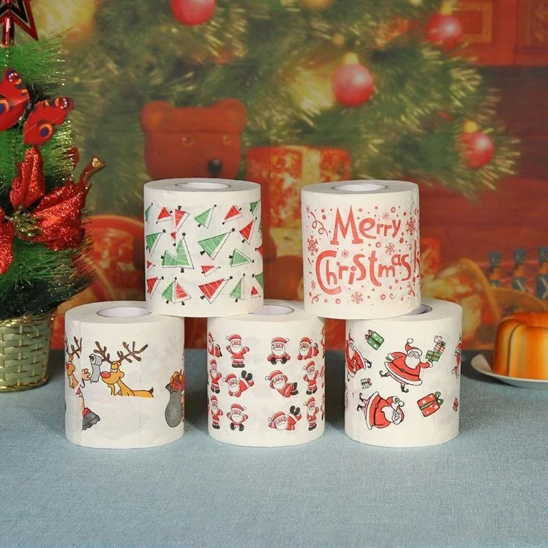 

100 г, Рождественская туалетная бумага, 5 видов, товары для дома и Рождества, Рождественский Декор, рулон бумажных салфеток с Санта Клаусом