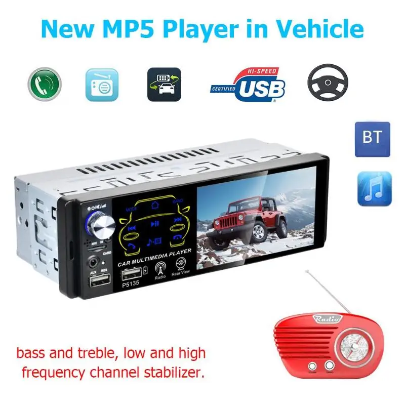 1 Din Автомобильный мультимедийный плеер RDS Bluetooth MP5 Dual USB 4 дюймов сенсорный экран