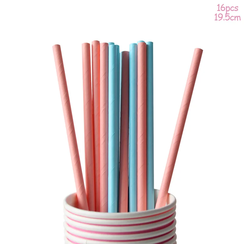 16pcs straws Пол раскрывает Baby Shower мальчик или девочка бумажная фоторамка Фото будка Babyshower фото реквизит крестины 1 день рождения украшения - Цвет: 16pcs straws