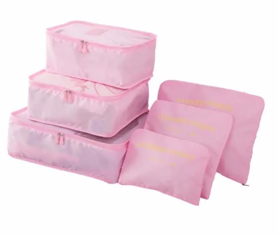 Pink SENMEIXI нейлоновый куб для упаковки, дорожная сумка, Прочная Система, 6 шт., набор, большая емкость сумок, унисекс, одежда для сортировки, вещевой мешок - Цвет: Pink