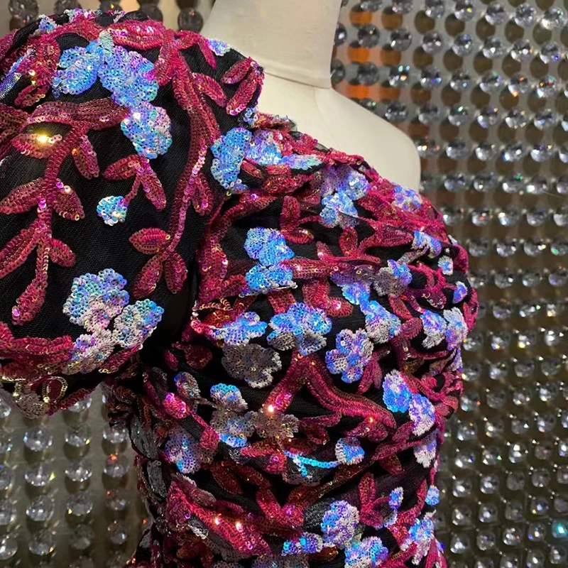 

VGH Sexy Patchwork Sequins Hit Color Dress For Women Asymmetrical Collar Sleeveless High Waist Slim Mini Dresses Female 2021 New