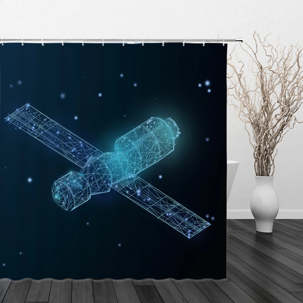 

Современная простая занавеска для душа 3DPrint линия космическая станция земная планета ванна с крючком ванная комната домашняя Водонепрониц...