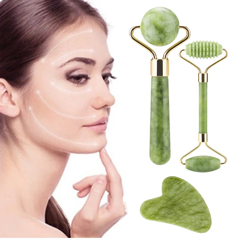 

Natural Rosto Massageador Gua Sha Jade Raspador De Rolo Ferramentas De Cuidados Com Facial Massagem Rolo Microniddle Limpador