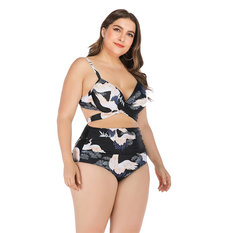 Новый сексуальный купальный костюм размера плюс с принтом журавль бикини для