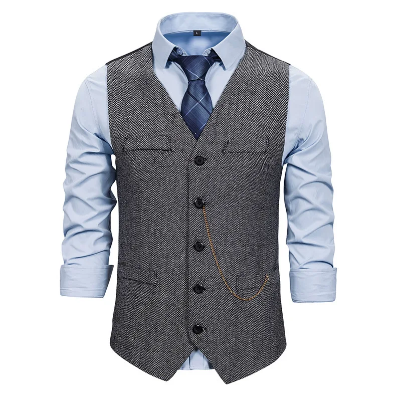 

Office Men Vests Business Work Herringbone Spring Autumn Single Breasted Formal Casual Waistcoats Daily Life Banquet Party Prom