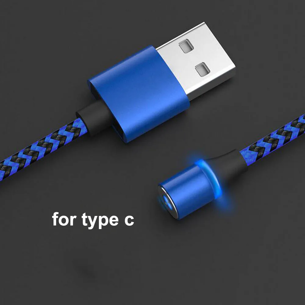 Магнитный usb-кабель для передачи данных с поворотом на 360 градусов, 3 в 1, зарядный кабель для iPhone X, 7, 8, 6, для samsung, Xiaomi, светодиодный кабель для быстрой зарядки - Color: Only Type c Cable