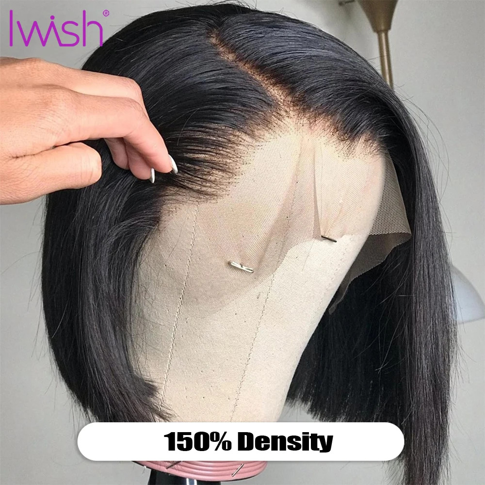 150Bob Wig Iwish 13x4 бесклеевой цветной Боб кружевные передние человеческие волосы парики для женщин 150% Remy бразильские Прямые кружевные передние парики предварительно выщипанные - Цвет: 150Bob Wig