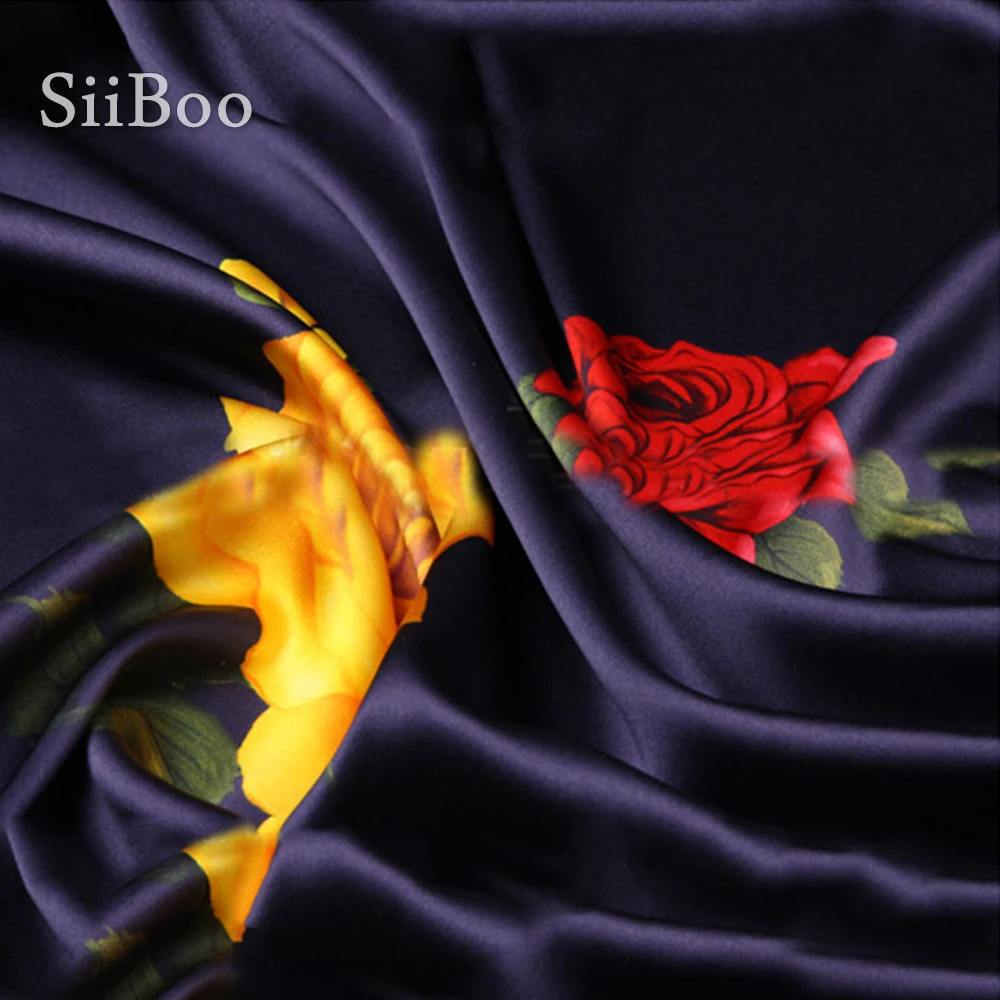 Роскошная шелковая одежда с цветочным принтом синего и желтого цвета из