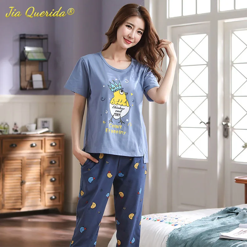 

New Big Size Lounge Wear for Women Summer Cotton Sleepwear Kawaii Printing Long Pants Plus 4xl 5xl Home Clothing Leisure Pyjamas