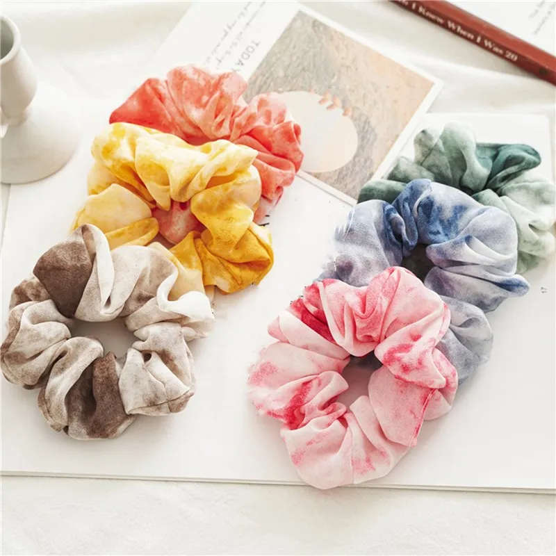 

7Colors Korea Velvet Hair Scrunchie Elastic Tie-dye Hair Bands Headband Women Girls Headwear Ponytail Holder Hair Accessories