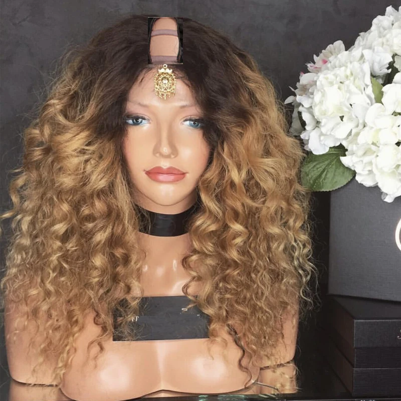 

Бразильские вьющиеся волосы с эффектом омбре, парик U-образной формы, медового, светлого цвета, 27 #, человеческие волосы Омбре, U-образные пари...