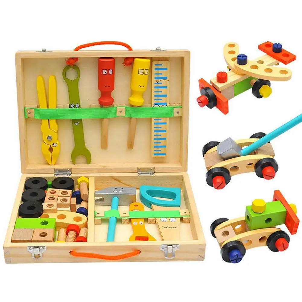 

Инструмент для ремонта деревянной имитации, детский набор для ремонта, прочный портативный ящик для хранения из дерева, игрушечный домик дл...