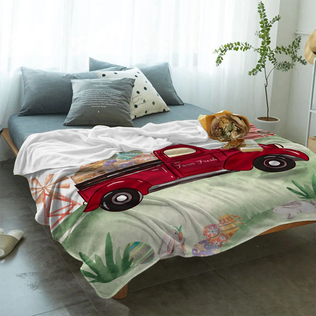 Флисовое одеяло для кровати ферм кроликов яиц облаков дивана теплое покрывало