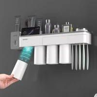 bathroom accessories set household item magnetic adsorption toothbrush holder automatic toothpaste squeezer home storage shelves