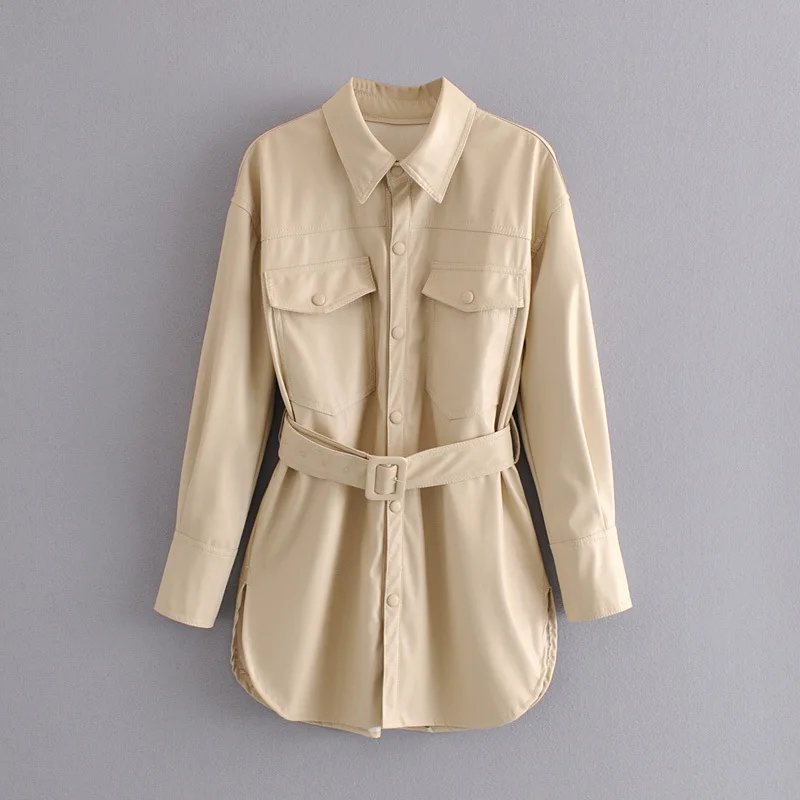 Punk Faux Leather Jacket with Belt Women Fashion Cool Jacket Streetwear Spring Autumn Motorcycle Coat Full Sleeve Solid Colors