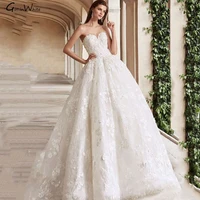 sexy strapless ball gown lace wedding dress 2021 lace appliques princess bride gown court train sweetheart vestido de noiva