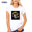 YESMOLA женская футболка космическая кошка мультяшная футболка с круглым вырезом Летняя Повседневная Хлопковая женская Приталенная футболка с коротким рукавом унисекс