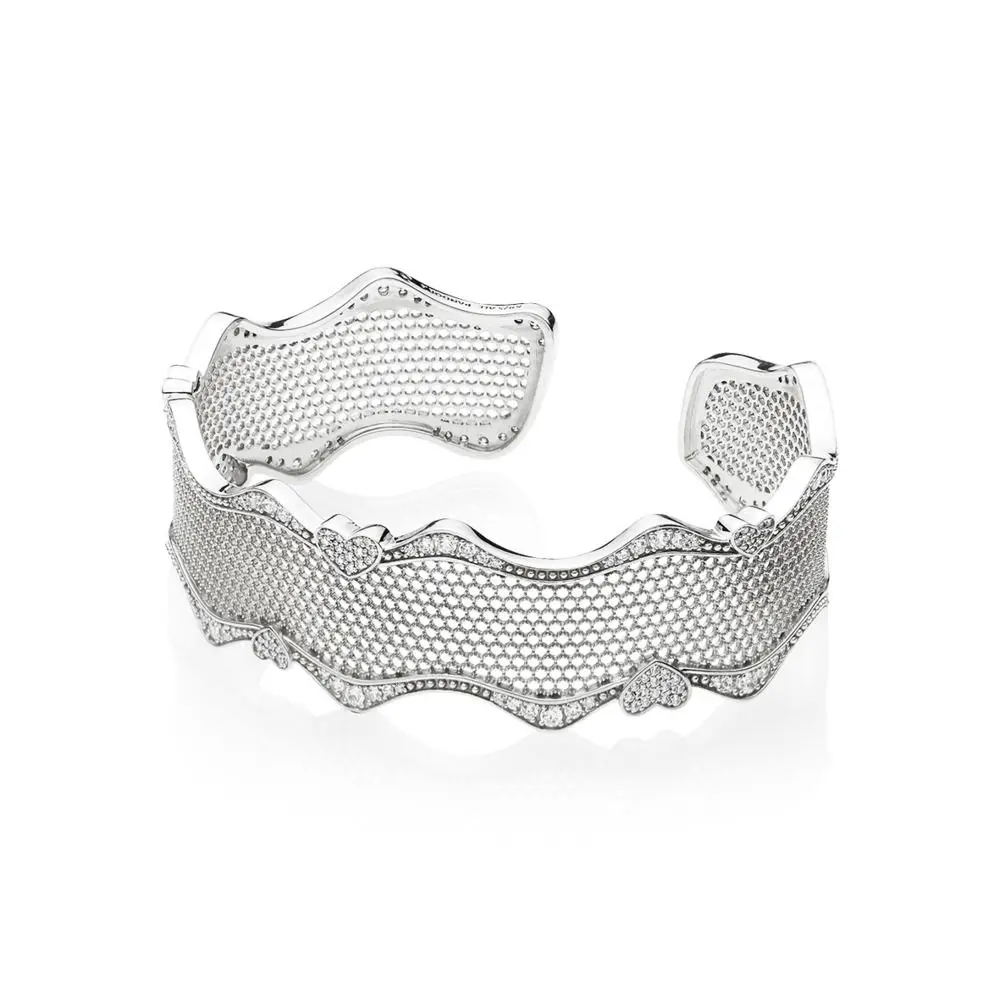 

925 Sterling Silver Bangles Diy Mesh With Heart Bangles For Women Party Jewelry