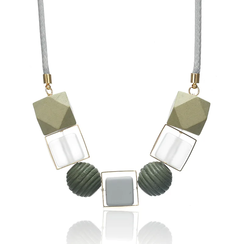 Новинка Геометрическая круглая Квадратная Деревянная подвеска Женское Ожерелье