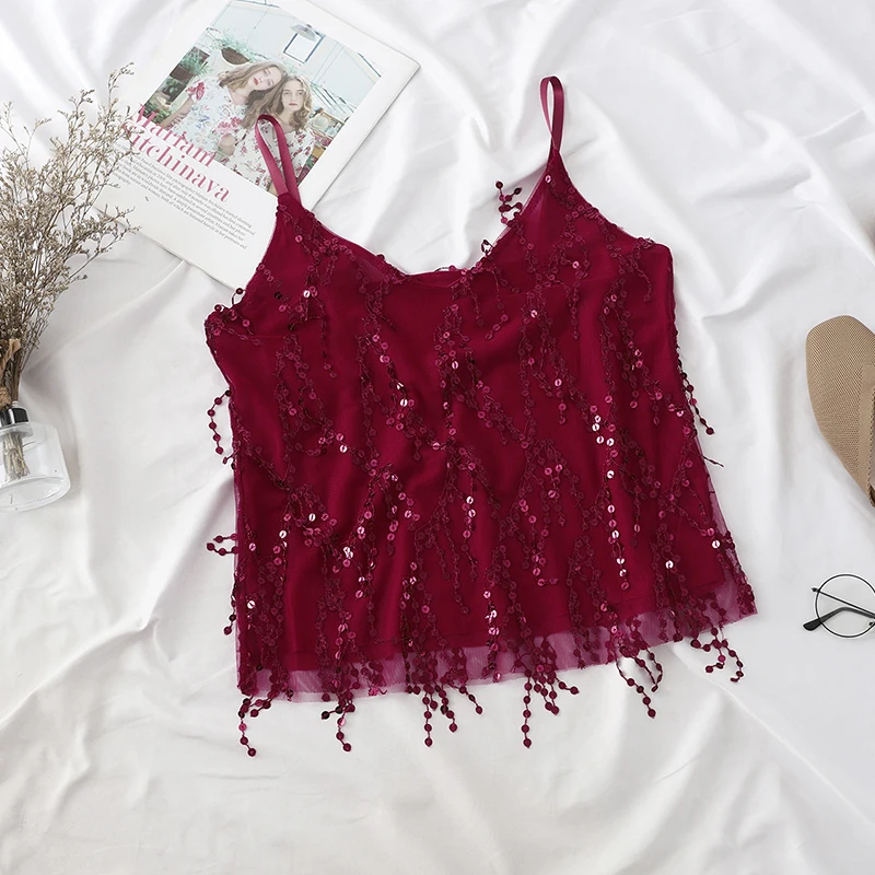 Женский укороченный топ с кисточками и блестками на лето | Женская одежда