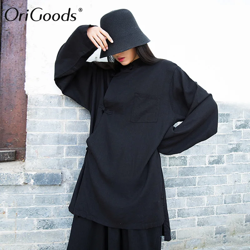 Оригинальная женская блузка с длинным рукавом в китайском стиле длинная рубашка