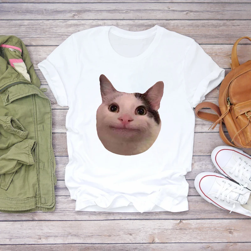 Женская футболка с коротким рукавом и принтом кота|Футболки| |