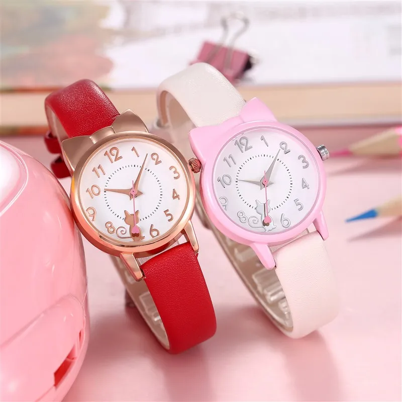 Children Watch Casual Girl Kids Cute Leather Strap Cat Watches Waterproof Lovely Kid Quartz Student Wristwatch High Quality children watch casual girl kids cute leather strap cat watches waterproof lovely kid quartz student wristwatch high quality