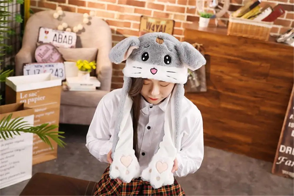 2 Модная шапка с ушками кролика, милая плюшевая шапка с подушками безопасности, 5 цветов на выбор - Цвет: 2