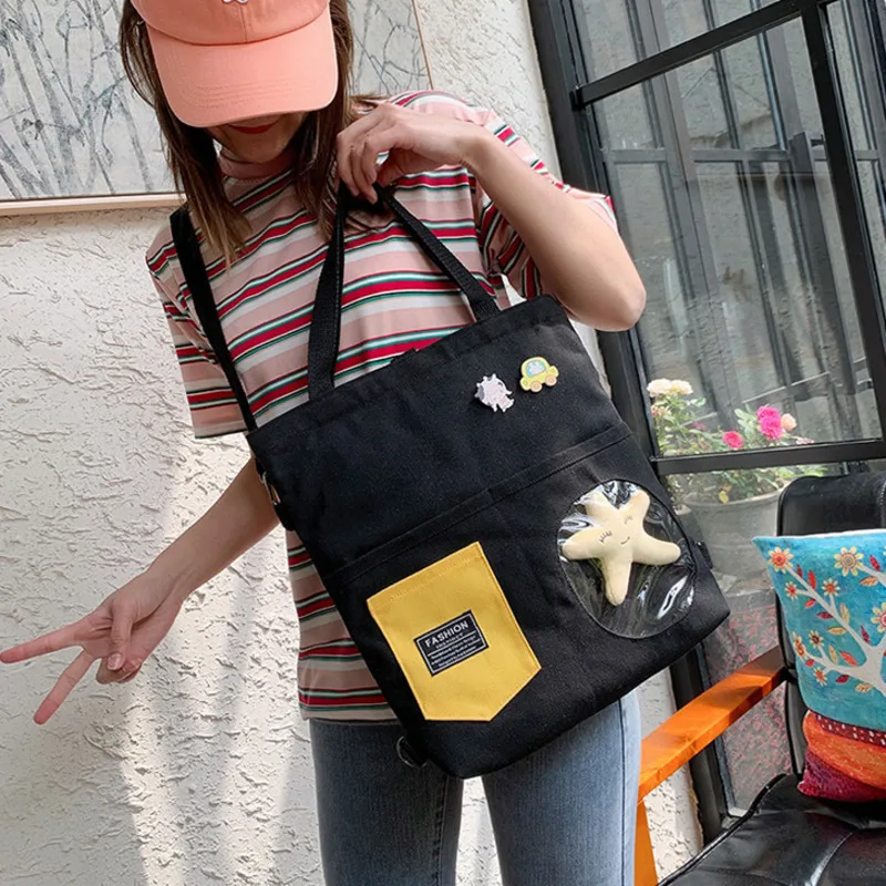 

Women Backpacks Canvas Shoulder Bags for Women Large Capacity Student Girls Multi-pocket Schoolbag Crossbody-bag Handbag Shopper