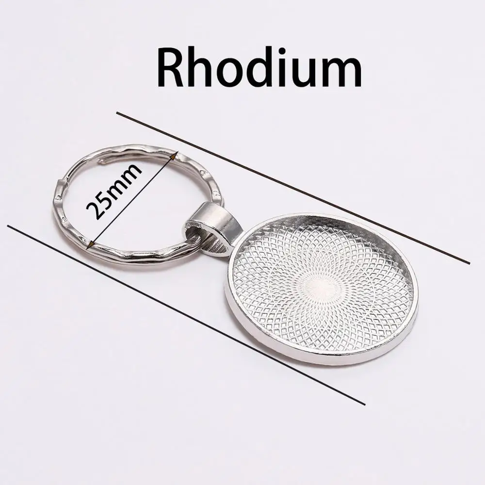 Rhodium 5 шт./лот 25 мм брелок Подвеска ободок пустой Кабошон База Установка Llaveros застежка фурнитура брелок для DIY ювелирных изделий - Цвет: Rhodium