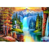 diy 5d diamond painting waterfall landscape tree cross stitch full round mosaic diamond embroidery sale rhinestone home decor