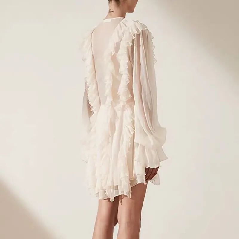 Женское мини-платье TWOTWINSTYLE элегантное платье с оборками v-образным вырезом