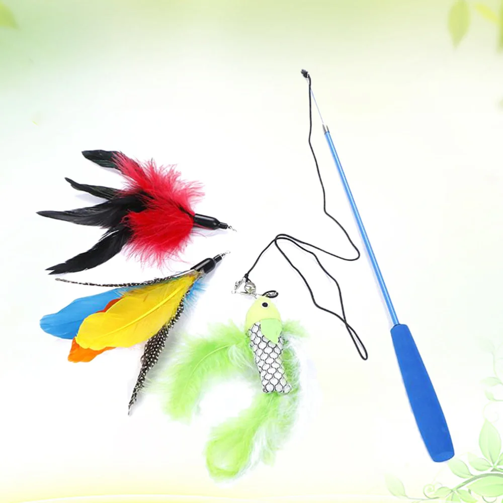 

1 Set Telescopic Cat Teaser Wand Stick Interactive Feather Catcher for Pet Cats