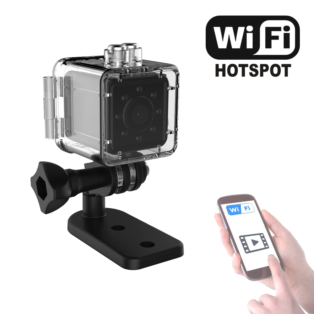 Cute AF Mini Sport Camera with Motion Detection, Night Vision and Waterproof case. Video can watch in phone APP up to 20 meters