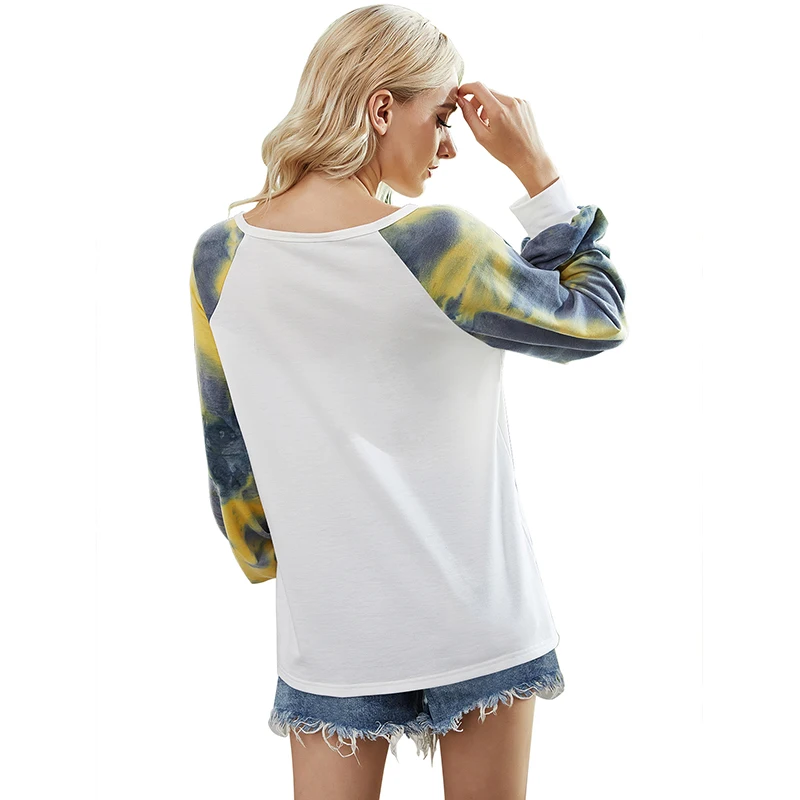 

Spring Autumn Long-sleeved Sweatshirt Women Fashion Casual Patchwork Dye Tie Round Neck Pullovers Clothes Female Oversized Tops