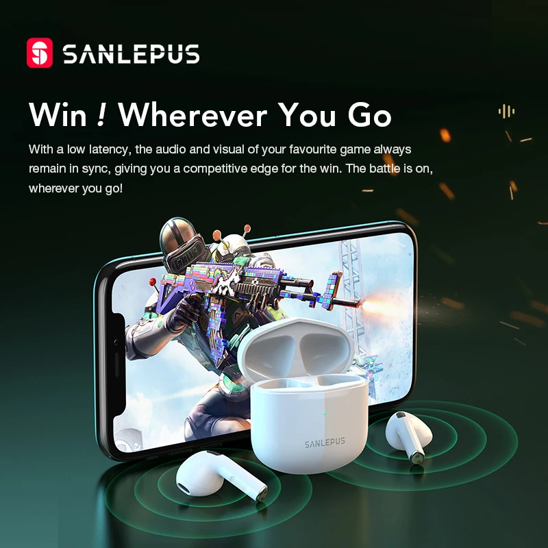 sanlepus se12 pro earphones bluetooth wireless headphones tws gaming headset hifi stereo earbuds with mic for iphone android free global shipping